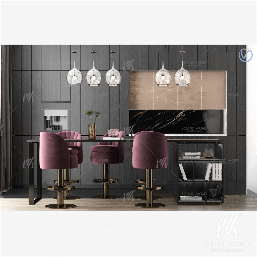 Modern light luxury bar table bar chair 3d model